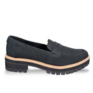 TOMS Cara Black Suede Chunky Platform Lug Sole Penny Loafers Women’s 10 NWOB